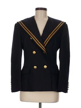 Vintage 80s Ralph Lauren Military Jacket Navy Sailor Blazer Gold Buttons Wool 8